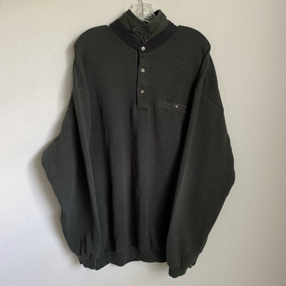 LD Sport Mens 3XLT Dark Green Pullover Sweater Textured Collar Long Sleeve